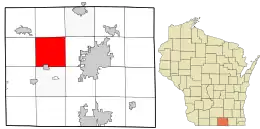 Location in Rock County and the state of Wisconsin.
