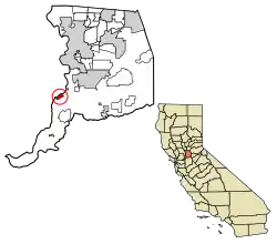 Location of Courtland in Sacramento County, California.