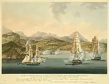 HMS Scout, HMS Pomone, and HMS Unite make their attack