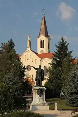 Saint Stephen's Church and the statue of Count István Széchenyi, Nagycenk