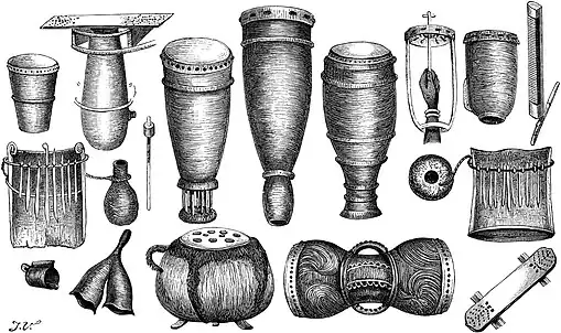 Traditional South African instruments of the Marutse-Mabunda kingdom, 1881