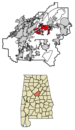 Location of Chelsea in Shelby County, Alabama.