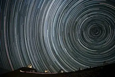 Image 20Starry circles arc around the south celestial pole, seen overhead at ESO's La Silla Observatory. (from Earth's rotation)