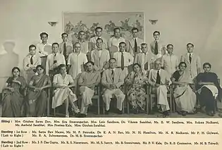 Seated Gita Sarabhai Mayor, Vikram Sarabhai and Gira Sarabhai.