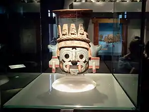 Tlāloc effigy vessel (Aztec); c. 1440–1469; painted earthenware; height: 35 cm; Templo Mayor Museum