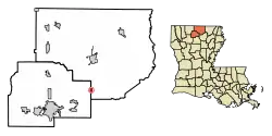 Location of Downsville in Union Parish, Louisiana.
