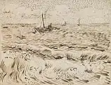Fishing Boats at Saintes-Maries-de-la-Mer, Pen and ink and pencil, June 1888, St. Louis Museum of Art (F1433)