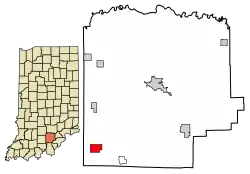 Location of Hardinsburg in Washington County, Indiana.