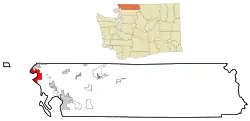 Location of Birch Bay within Whatcom County, Washington