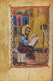 Portrait of Saint Mark in Armenian Gospel manuscript. Yohanes, Armenia, 1253