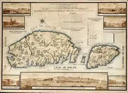 French-language map of Malta and Gozo, c. 1798