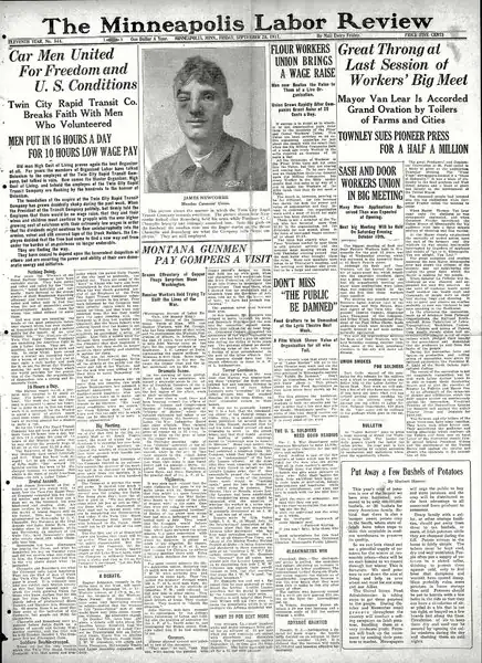 Article in the Minneapolis Labor Review discussing unionization among the streetcar workers, September 28, 1917
